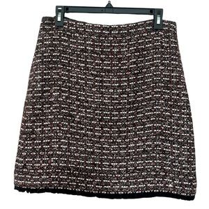 LOFT Outlet Skirt Tweed Red Black Gold Sequins Holiday Size 4 Fringe Hem Pencil